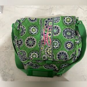 Green Quilted Crossbody Messenger Bag with H Monogram